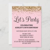 Blush Pink Gold Glitter 30e verjaardag Let's Party