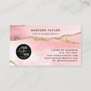 Blush Pink Gold Glitter Agate Custom Logo Monogram Visitekaartje