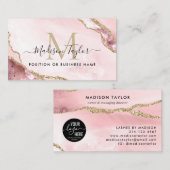 Blush Pink Gold Glitter Agate Custom Logo Monogram Visitekaartje (Voorkant / Achterkant)
