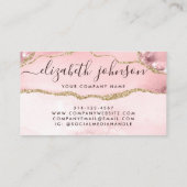 Blush Pink Gold Glitter Agate Marble Girly Script Visitekaartje (Achterkant)