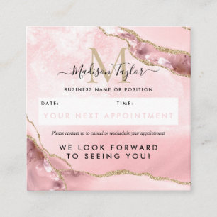 Blush Pink Gold Glitter Agate Marble Monogram Cute Afsprakenkaartje
