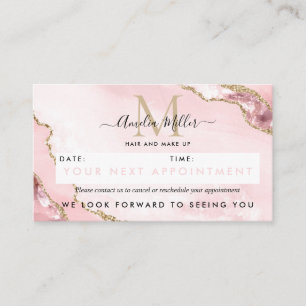 Blush Pink Gold Glitter Agate Marble Monogram Cute Afsprakenkaartje