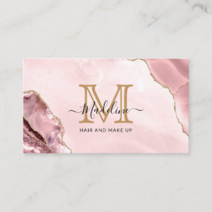 Blush Pink Gold Glitter Agate Marble Monogram Visitekaartje