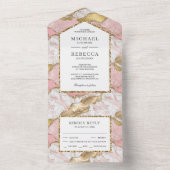 Blush Pink Gold Glitter Agate Marble Wedding All In One Uitnodiging (Binnen)