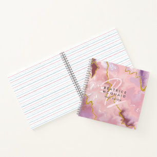 Blush Pink Gold Glitter Agate Monogram Business Notitieboek