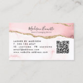 Blush Pink Gold Glitter Agate Monogram QR Code Visitekaartje (Achterkant)