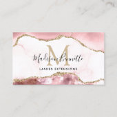 Blush Pink Gold Glitter Agate Monogram QR Code Visitekaartje (Voorkant)