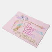 Blush Pink Gold Glitter Boho Feather Summer Vibes Deurmat (Schuin)