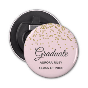 Blush Pink Gold Glitter Confetti Afstuderen Favor Button Flesopener
