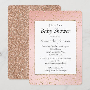 Blush Pink Gold Glitter Confetti Baby shower Kaart