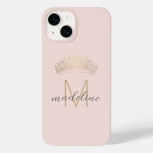 Blush Pink Gold Glitter Crown Monogram Initiaal Case-Mate iPhone Case (Achterkant)