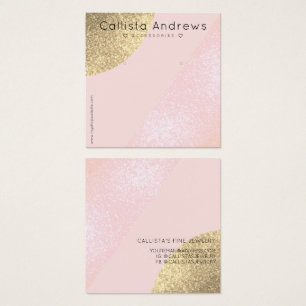 Blush Pink Gold Glitter Geo Heart Earning Display Vierkante Visitekaartjes