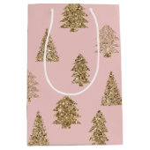 Blush Pink Gold Glitter Glam Kerstbomen Medium Cadeauzakje (Voorkant)