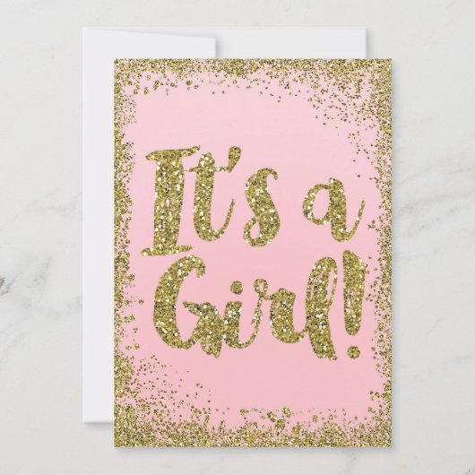 Blush Pink Gold Glitter Glam Modern Baby shower Kaart (Achterkant)