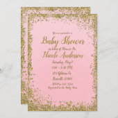Blush Pink Gold Glitter Glam Modern Baby shower Kaart (Voorkant / Achterkant)
