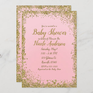 Blush Pink Gold Glitter Glam Moderne Baby shower Kaart