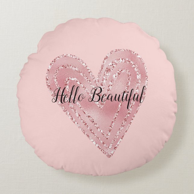 Blush Pink Gold Glitter Glitzy Heart Rond Kussen (Voorkant)