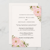 Blush Pink Gold Glitter Pioen Bruiloft Uitnodiging (Voorkant / Achterkant)