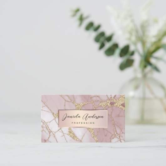 Blush Pink Gold Glitter Stijlvolle Marmeren QR-cod Visitekaartje (Staand voorkant)