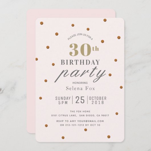 Blush Pink & Gold Glitter Stippen Verjaardagsuitno Kaart (Voorkant / Achterkant)