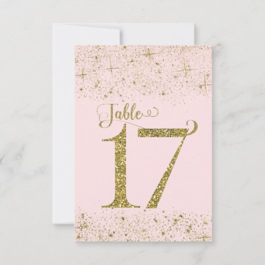 Blush Pink Gold Glitter Table Numbers Number 17 Kaart (Achterkant)
