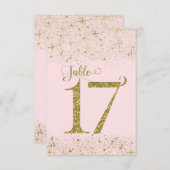 Blush Pink Gold Glitter Table Numbers Number 17 Kaart (Voorkant / Achterkant)