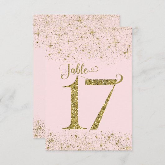 Blush Pink Gold Glitter Table Numbers Number 17 Kaart (Voorkant / Achterkant)