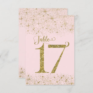 Blush Pink Gold Glitter Table Numbers Number 17 Kaart