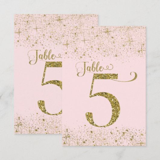 Blush Pink Gold Glitter Table Numbers Number 5 Kaart (Voorkant / Achterkant)