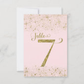 Blush Pink Gold Glitter Table Numbers Number 7 Kaart (Voorkant)