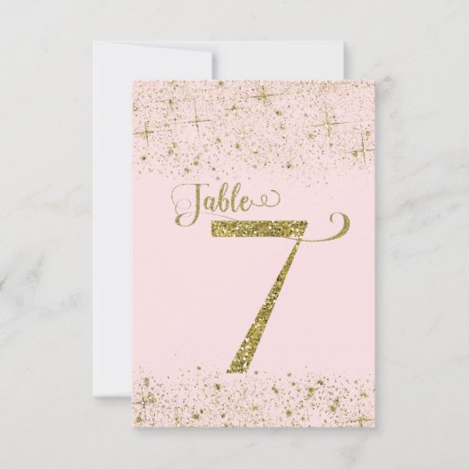 Blush Pink Gold Glitter Table Numbers Number 7 Kaart (Voorkant)