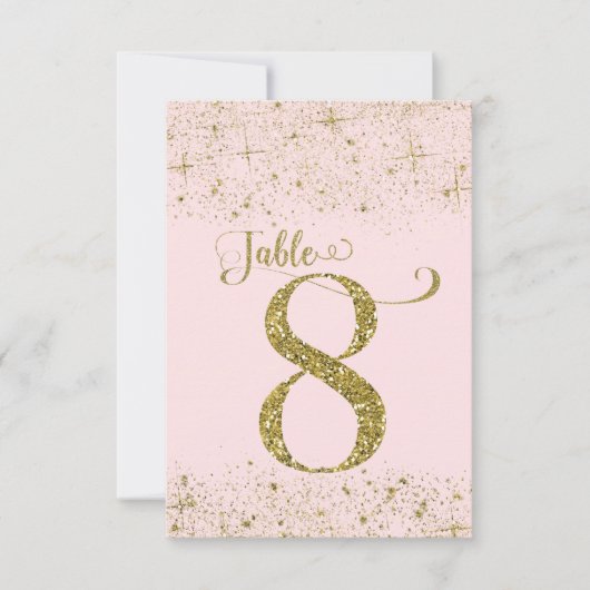 Blush Pink Gold Glitter Table Numbers Number 8 Kaart (Voorkant)