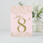 Blush Pink Gold Glitter Table Numbers Number 8 Kaart (Staand voorkant)