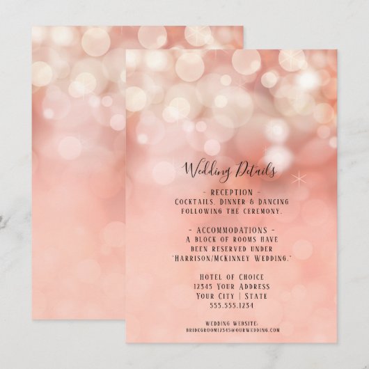 Blush Pink Gold Glitter Twinkle Licht - Inv Kaart (Voorkant / Achterkant)