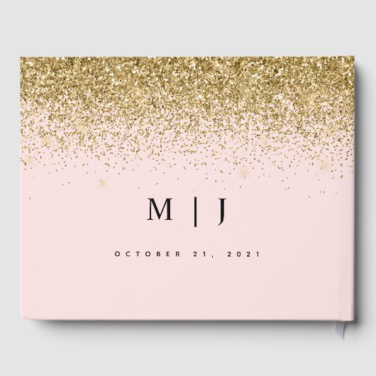 Blush Pink & Gold Glitter Weddenschap Gastenboek (Achterkant)