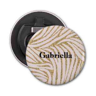 Blush Pink Gold Glitter Zebra Button Flesopener