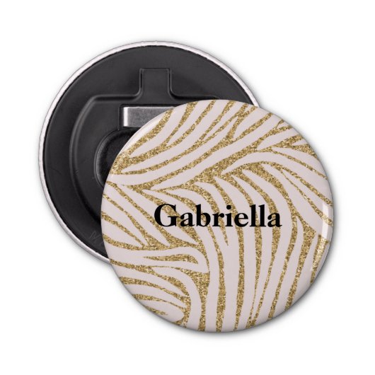 Blush Pink Gold Glitter Zebra Button Flesopener (Voorkant)