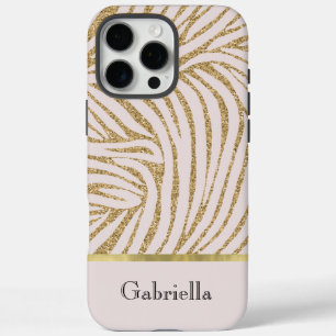 Blush Pink Gold Glitter Zebra iPhone 16 Pro Max Hoesje