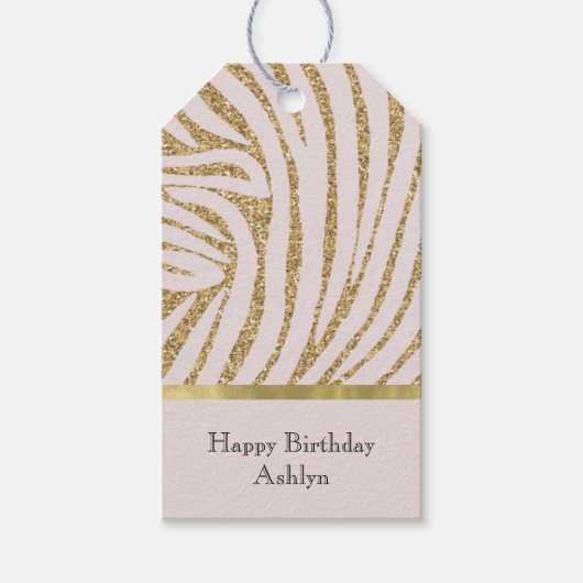 Blush Pink Gold Glitter Zebra Verjaardag Cadeaulabel (Voorkant)