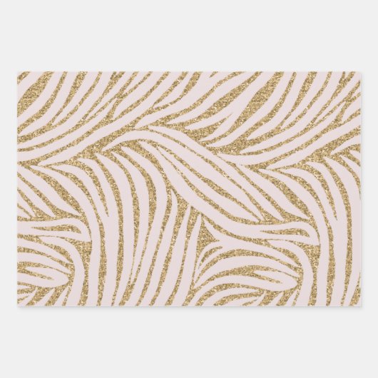 Blush Pink Gold Glitter Zebra Verjaardag Inpakpapier Vel (Voorkant)