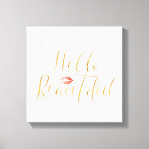 Blush Pink Gold Hallo Beauful Lips Canvas Afdruk