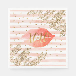 Blush Pink Gold Hearts XOXO Glitter Licht Servet