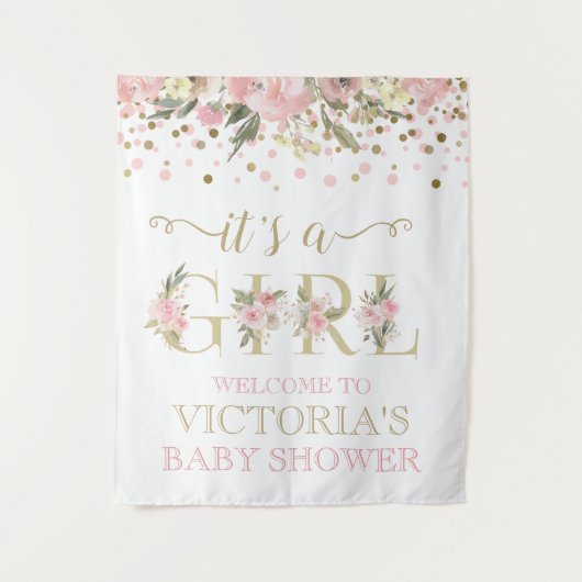 Blush Pink Gold Het Een Meisje Baby shower Banner Wandkleed (Voorkant)