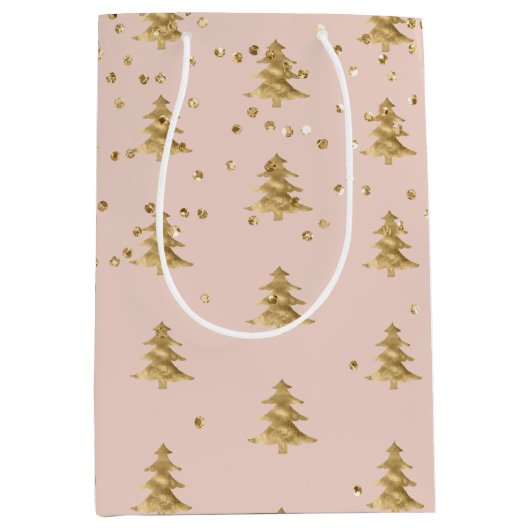 Blush Pink Gold kerstboomstripes Sparkle Medium Cadeauzakje (Voorkant)