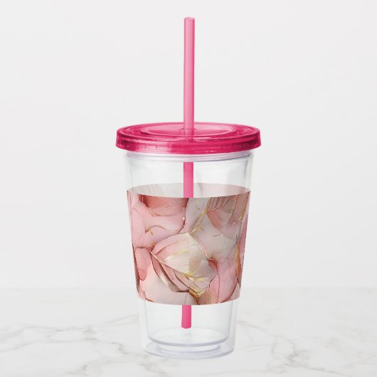 Blush Pink Gold Leaves Monogram Acryl Drinkbeker (Rechts)