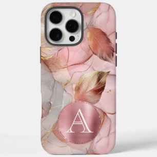 Blush Pink Gold Leaves Monogram iPhone 16 Pro Max Hoesje