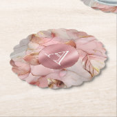 Blush Pink Gold Leaves Monogram Kartonnen Onderzetters (Gekanteld)