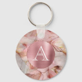 Blush Pink Gold Leaves Monogram Sleutelhanger (Voorkant)