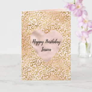 Blush Pink Gold Leopard Heart   Kaart