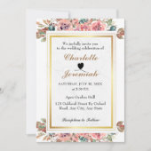 Blush Pink Gold Lijst Floral Greenery Wedding Kaart (Voorkant)